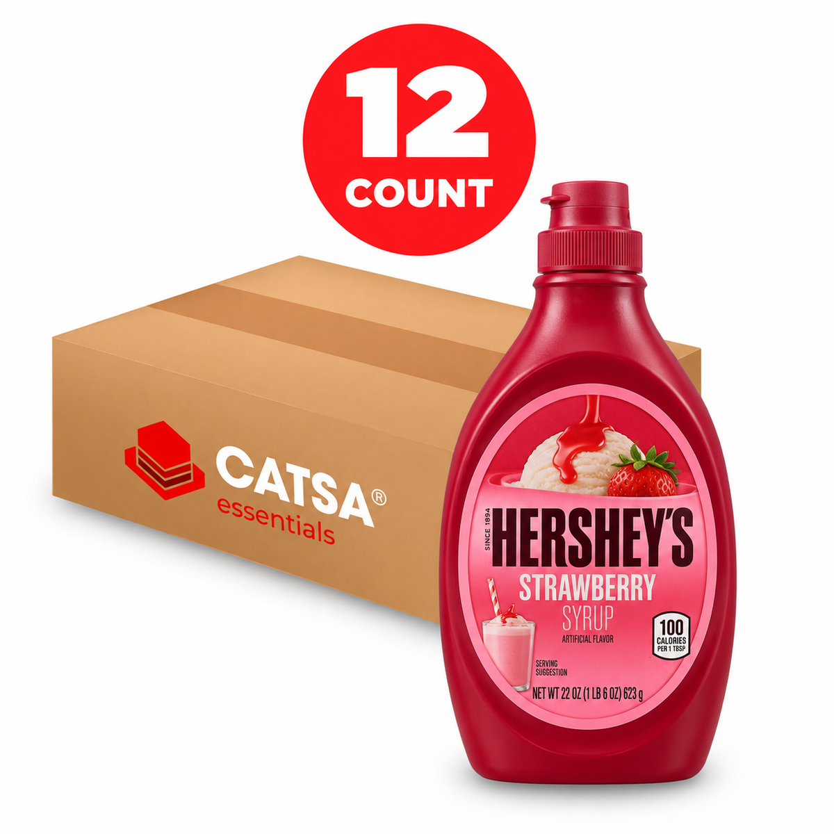 HERSHEY'S STRAWBERRY SYRUP 22 OZ - PACK OF 12