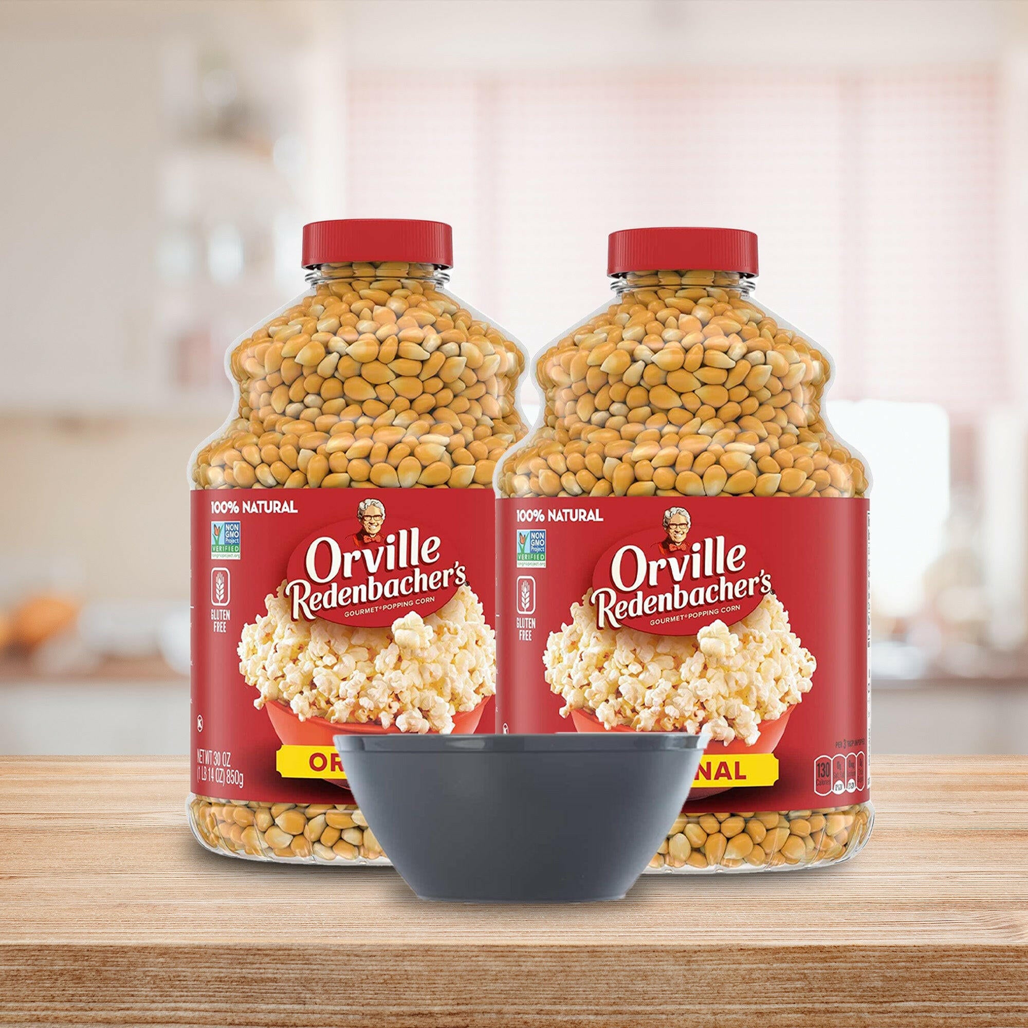 2 Orville Redenbacher's Original Popcorn Kernels, 30 Oz + Plastic bowl