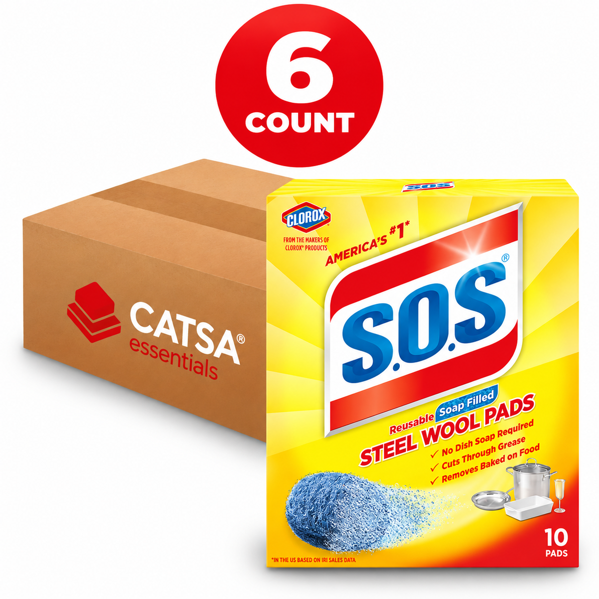 S.O.S. STEEL WOOL PADS 10 CT - PACK OF 6