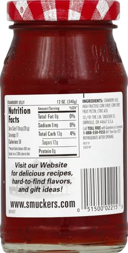 Smuckers Strawberry Jelly, Made with Real FruitJuice, 12 oz