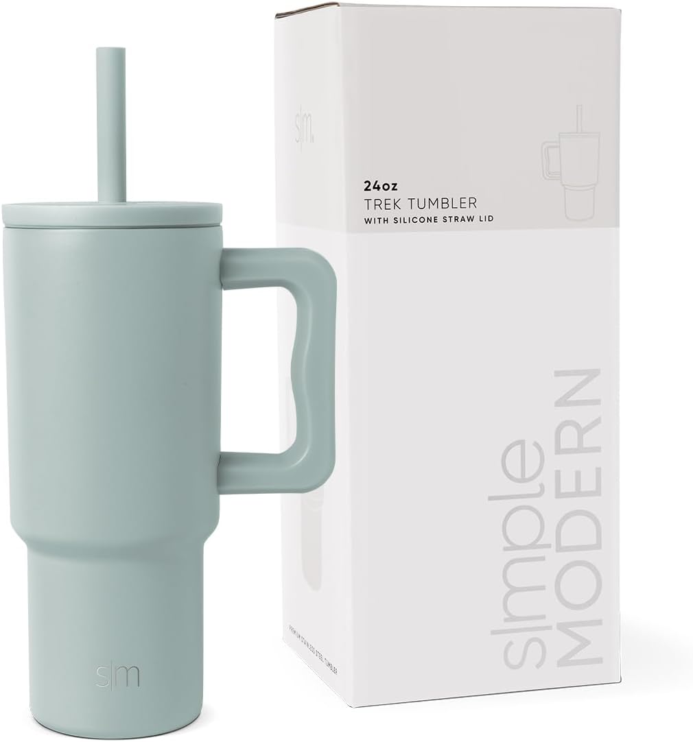 Simple Modern Kids 24 oz Tumbler with Handle and Silicone Straw Lid | Spill Proof and Leak Resistant | Reusable Stainless Steel Bottle | Gift for Kids Boys Girls | Trek Collection | Sea Glass Sage