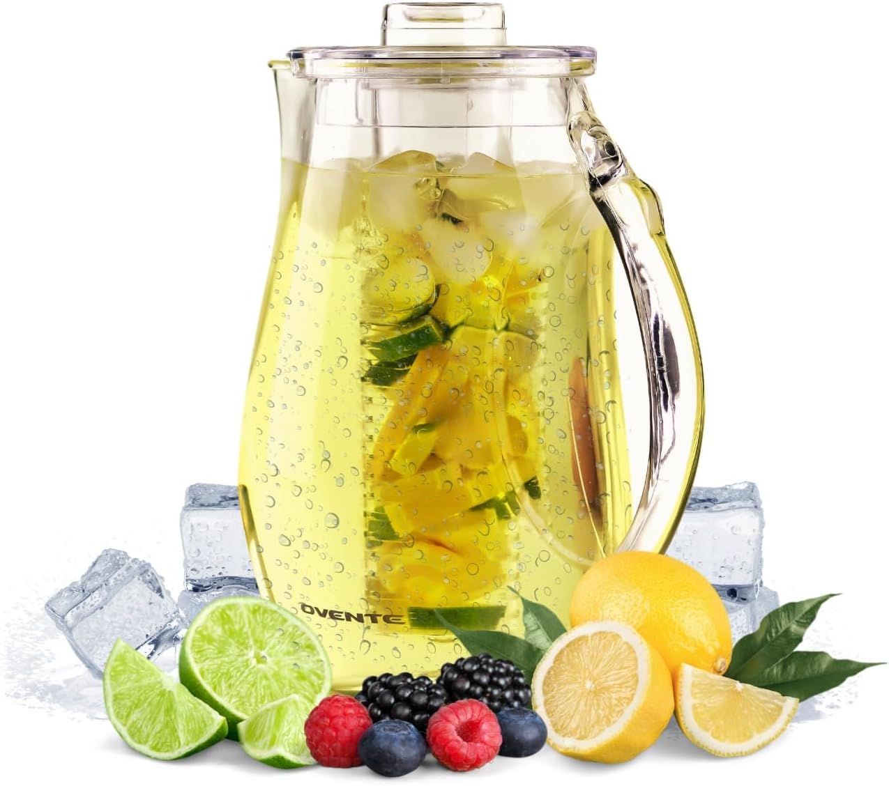 OVENTE Fruit Infusion Water Pitcher 2.5L/85Oz with Removable Lid and Infuser Rod, BPA-Free, Shatterproof Acrylic Beverage Jug for Flavor-Infused Drinks, Lemonade, Juice and Iced Tea