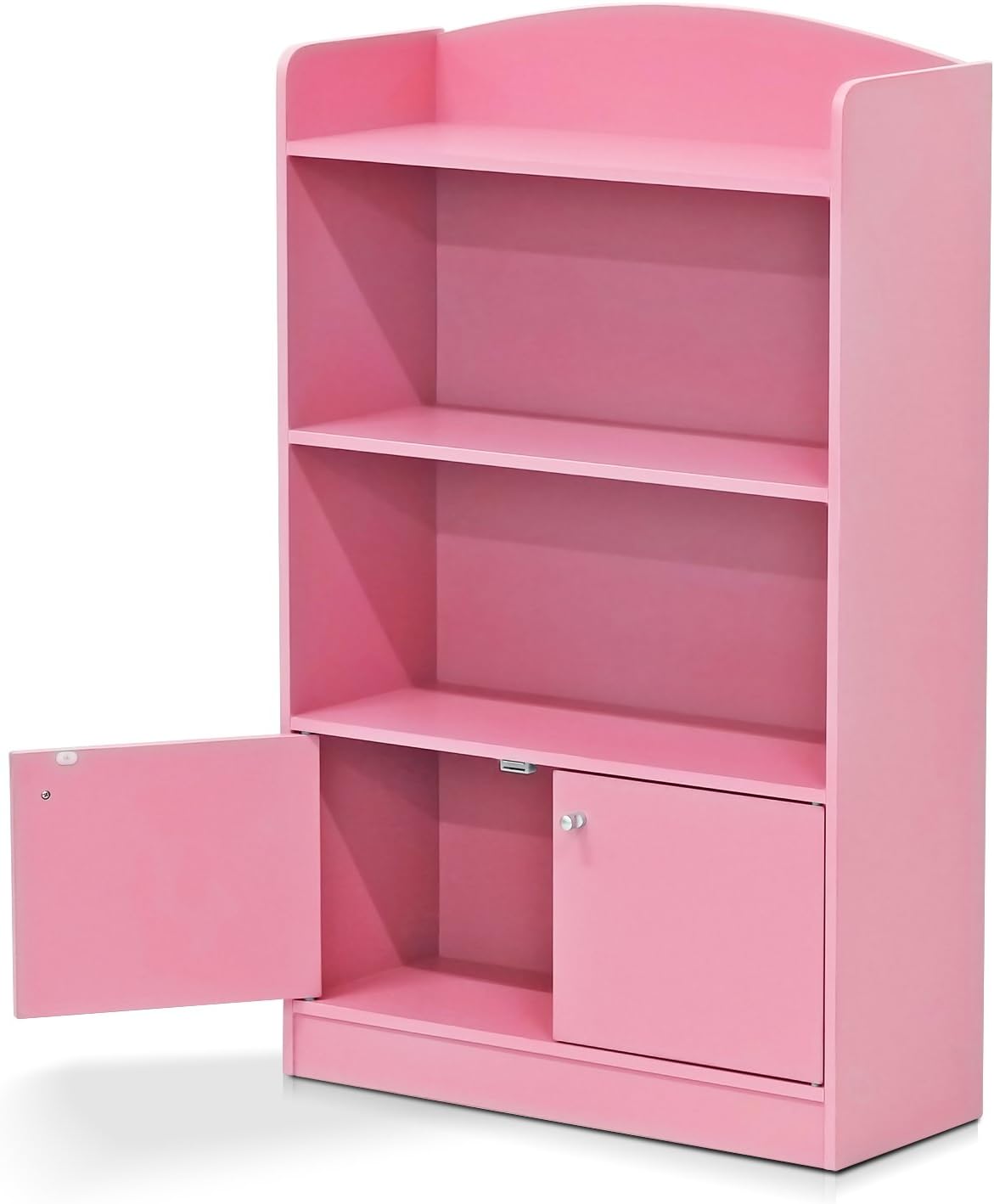 Furinno Bookshelf with Storage Cabinet, 2-Shelf with Doors, Pink (OPEN BOX)