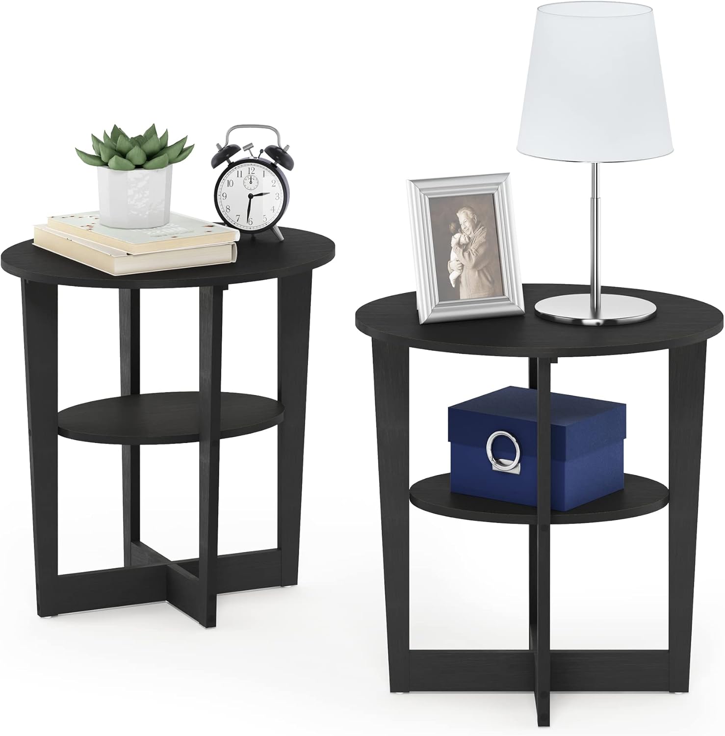 Furinno JAYA Oval End Table, Two, Walnut (OPEN BOX)