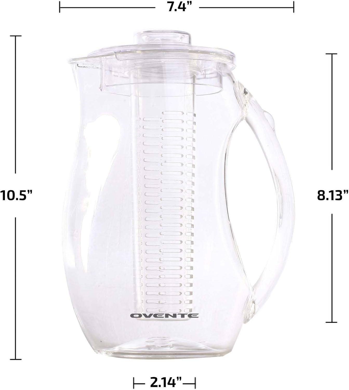 OVENTE Fruit Infusion Water Pitcher 2.5L/85Oz with Removable Lid and Infuser Rod, BPA-Free, Shatterproof Acrylic Beverage Jug for Flavor-Infused Drinks, Lemonade, Juice and Iced Tea