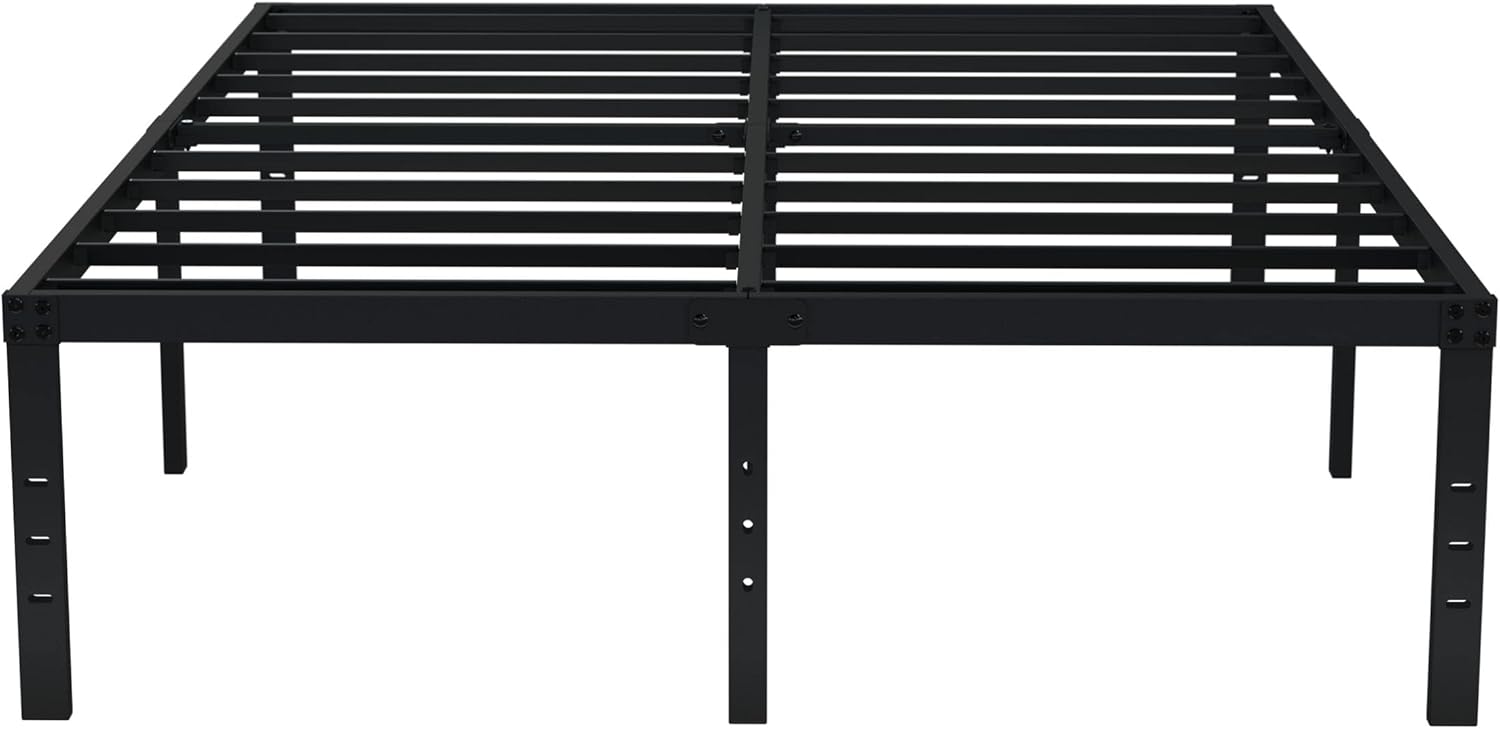 EMODA Queen Bed Frame No Box Spring Needed 18 Inch Heavy Duty Metal Tall Platform Bed Frame Queen Size with Large Storage Space, Easy Assembly, Black (OPEN BOX)