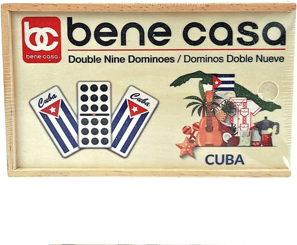 Bene Casa - Cuban Flag Double Nines Dominoes Set - 2-10 Players - Wooden Box with 55 Dominos