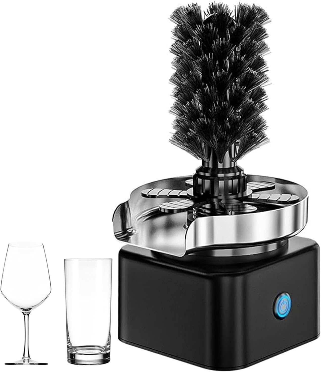 Automatic Electric Cup Washer, High Pressure Washing Machine with Brush and Nine-Hole Charged Nozzle, 10° sloped Bottom Design, for Sink Kitchen Bar Coffee Shop