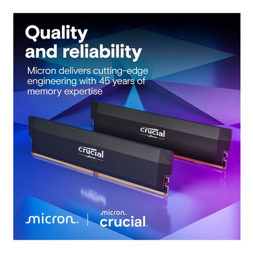 Crucial Pro 64GB (2 x 32GB) DDR5-6000 PC5-48000 CL40 Dual Channel Desktop Memory Kit CP2K32G60C40U5B - Black