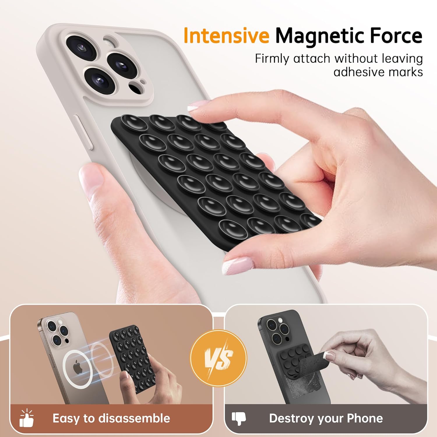 GONEZ Magnetic Suction Cup Phone Mount for MagSafe Case, Removable Silicone Sticky Grip for iPhone 12/13/14/15/16, Hands-Free Selfies and Videos for TikTok & Instagram Influencer/Creator, Black