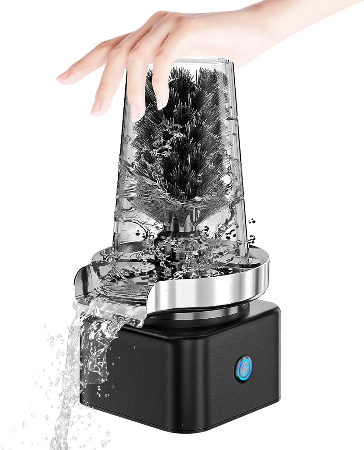 Automatic Electric Cup Washer, High Pressure Washing Machine with Brush and Nine-Hole Charged Nozzle, 10° sloped Bottom Design, for Sink Kitchen Bar Coffee Shop