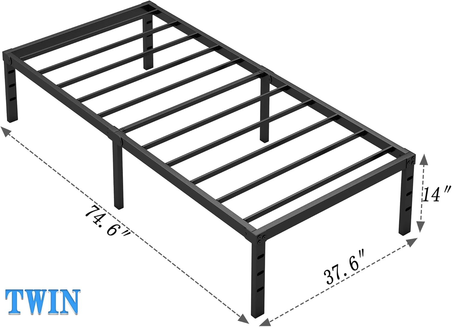 Metal Bed Frame,Twin Size Bed Frame with Storage Space,Heavy Duty Sturdy Mattress Foundation,Easy Assembly,No Box Spring Needed, Black,14 Inch,Twin (OPEN BOX)