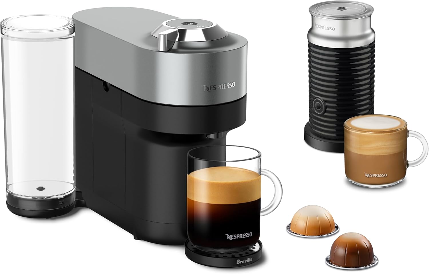 Nespresso Vertuo Pop+ Deluxe Coffee and Espresso Maker by Breville with Milk Frother, 1500 watts, Titan (OPEN BOX)