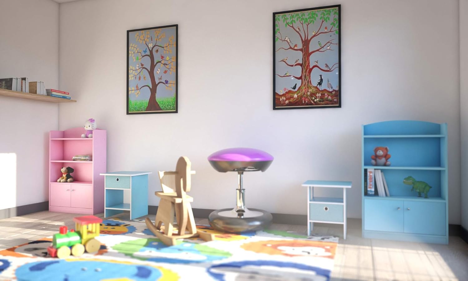 Furinno Bookshelf with Storage Cabinet, 2-Shelf with Doors, Pink (OPEN BOX)