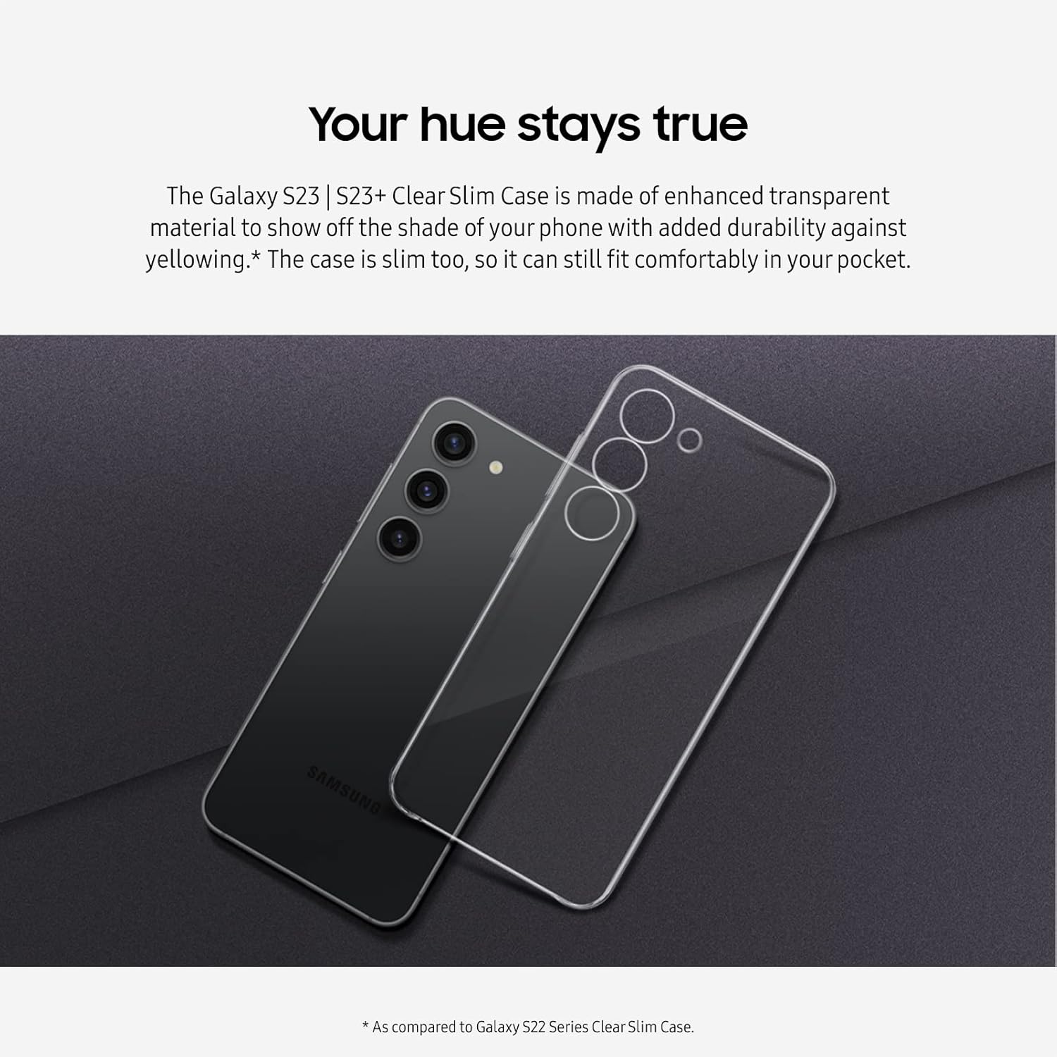 SAMSUNG Galaxy S23 Clear Slim Phone Case, Protective Cover w/Glossy, Thin Design, Protects from Drops and Scratches, Premium, Durable Material, US Version, EF-QS911CTEGUS, Transparent