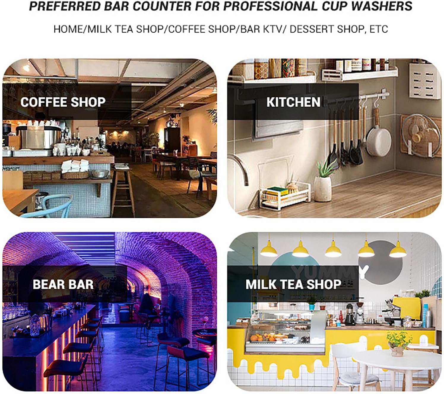 Automatic Electric Cup Washer, High Pressure Washing Machine with Brush and Nine-Hole Charged Nozzle, 10° sloped Bottom Design, for Sink Kitchen Bar Coffee Shop