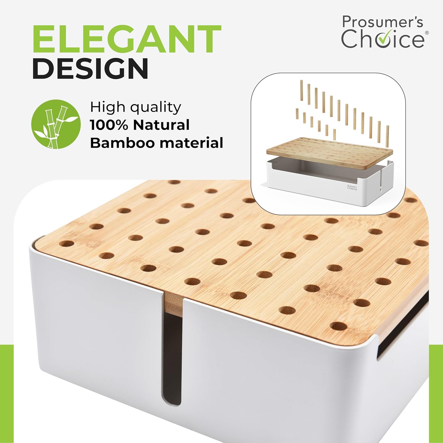 Prosumers Choice Bamboo Charging Station for Multiple Devices - Wooden Charger Organizer with Removable Dividers for Phones, Tablets, and Laptops - 11 Inch Cable Organizer Box - Space-Saving Desk Dock