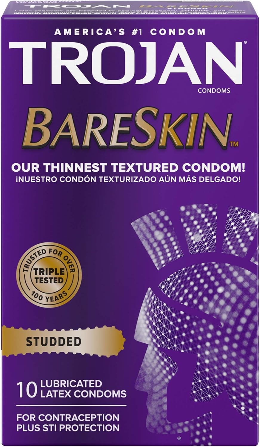 Trojan Studded Bareskin Lubricated Condoms 10 Count