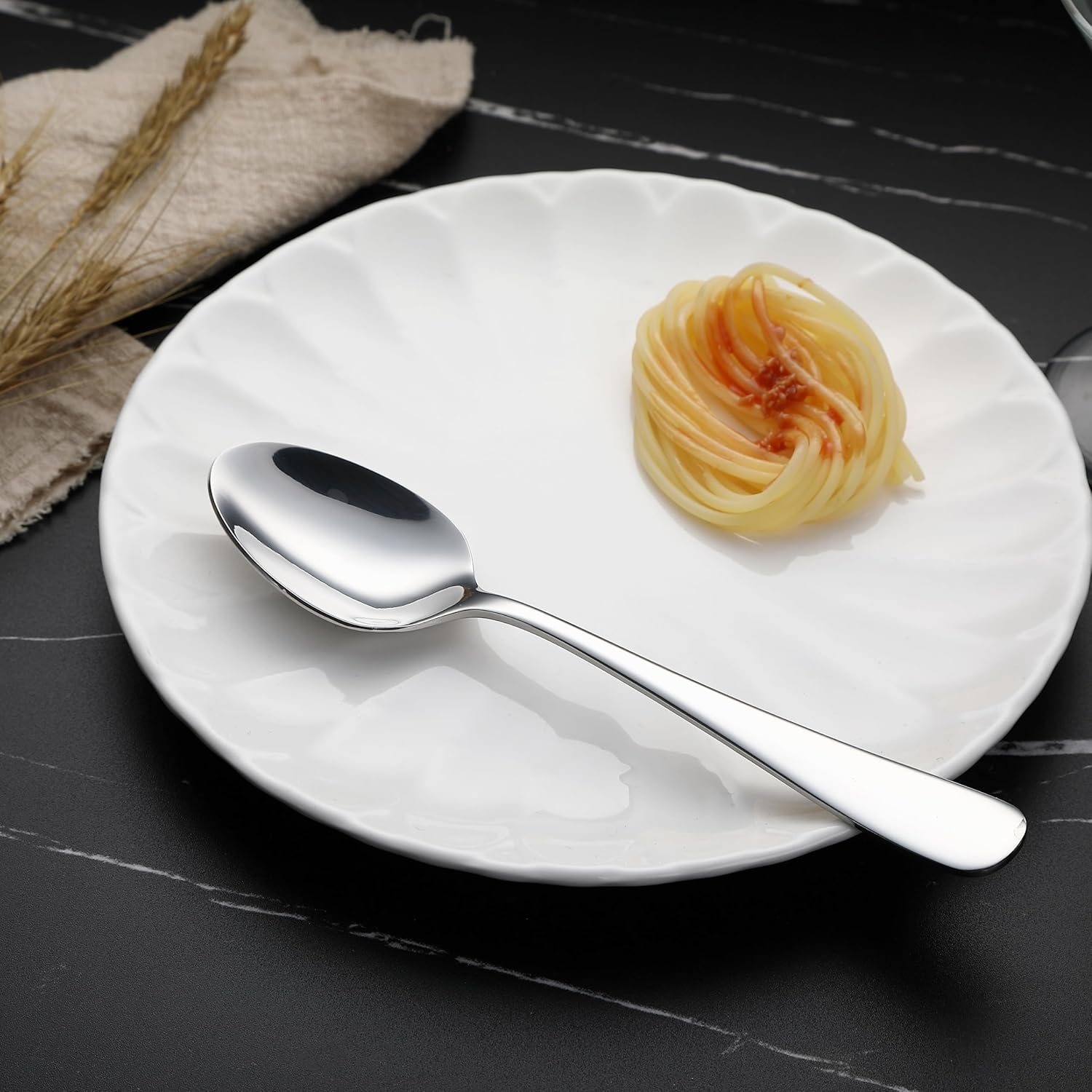 Stainless Steel Dishwasher Safe Dinner Spoons with Round Edge, Large Tablespoons, 7.9 inches, Pack of 12, Silver