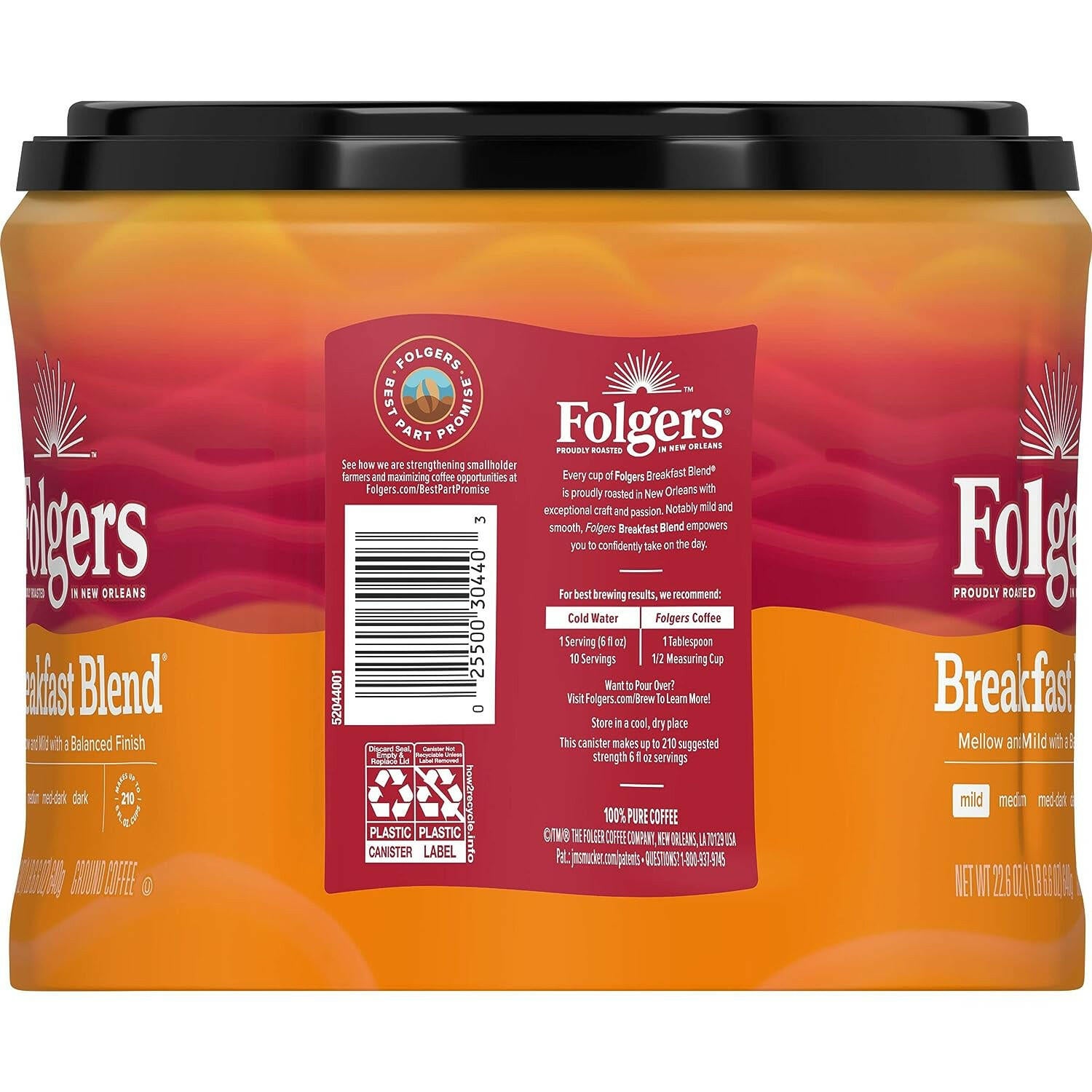 Folgers Breakfast Blend Mild Roast Ground Coffee, 22.6 oz