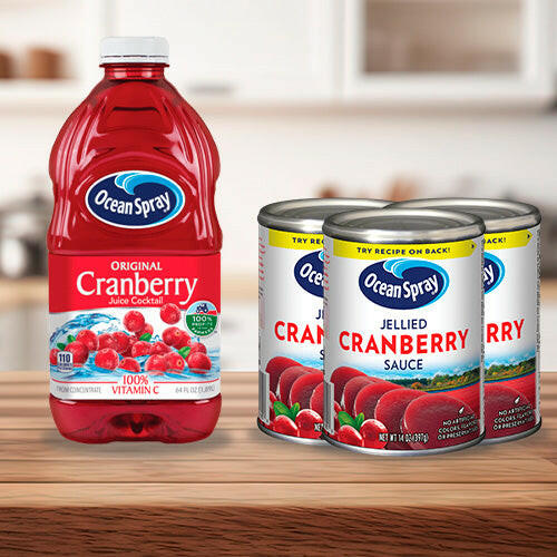 1 Ocean Spray Cranberry Cocktail Juice, 64 oz + 3 Ocean Spray Jellied Cranberry Sauce, 14 oz