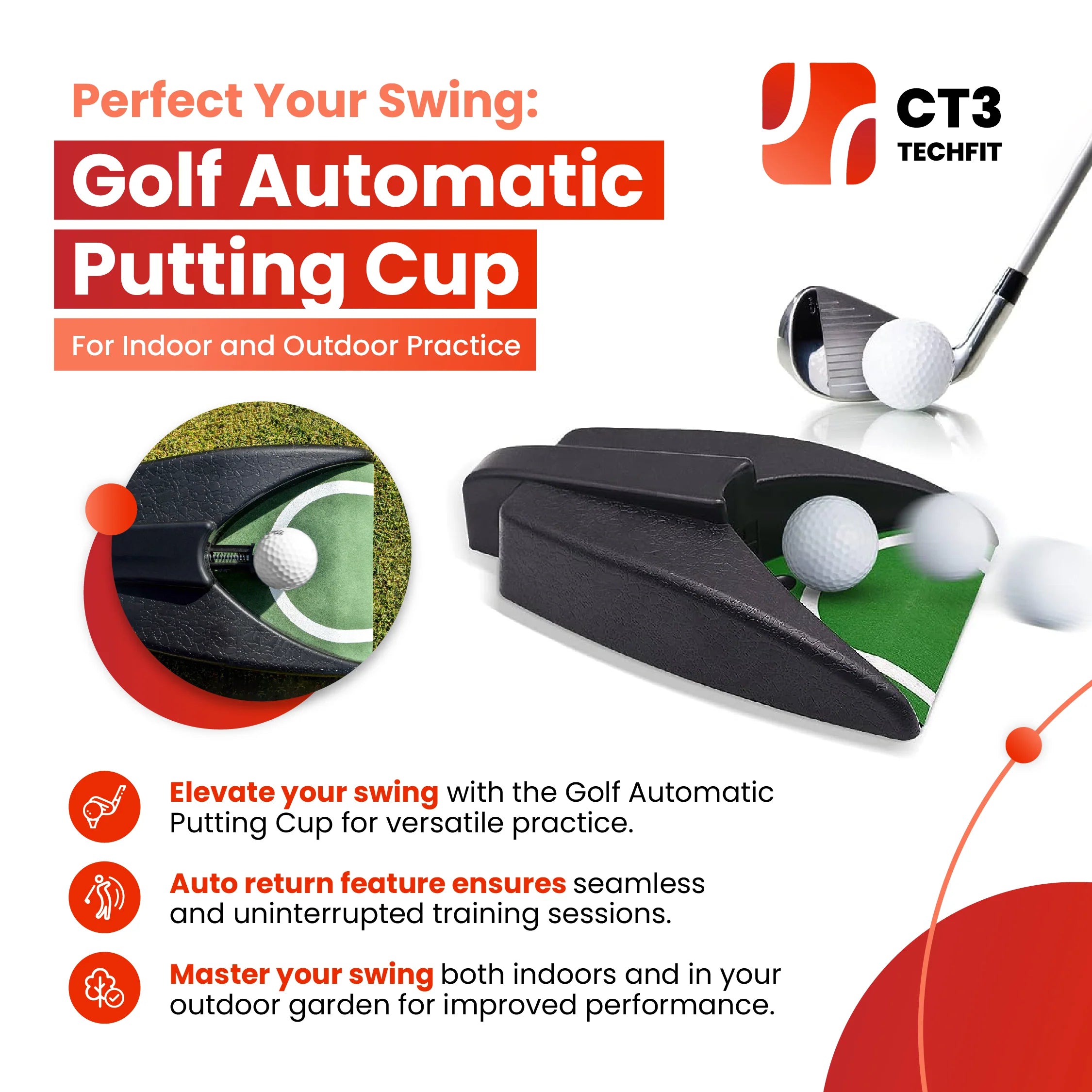 CT3 Golf Automatic Putting Cup - Effortless Putting Mastery:
