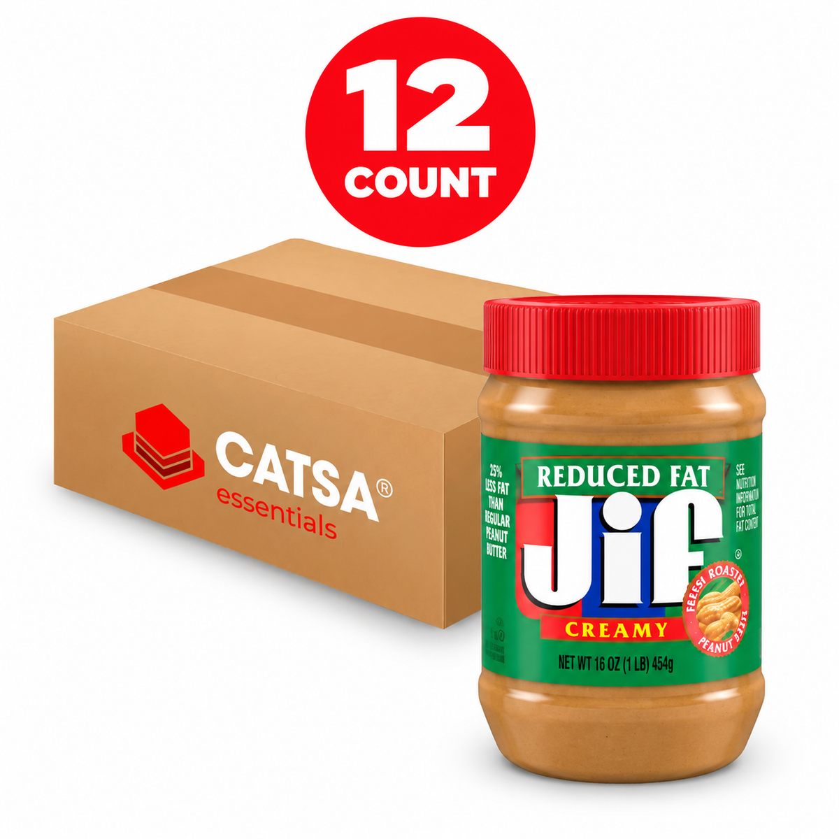 JIF REDUCED FAT PEANUT BUTTER 16 OZ - PACK OF 12