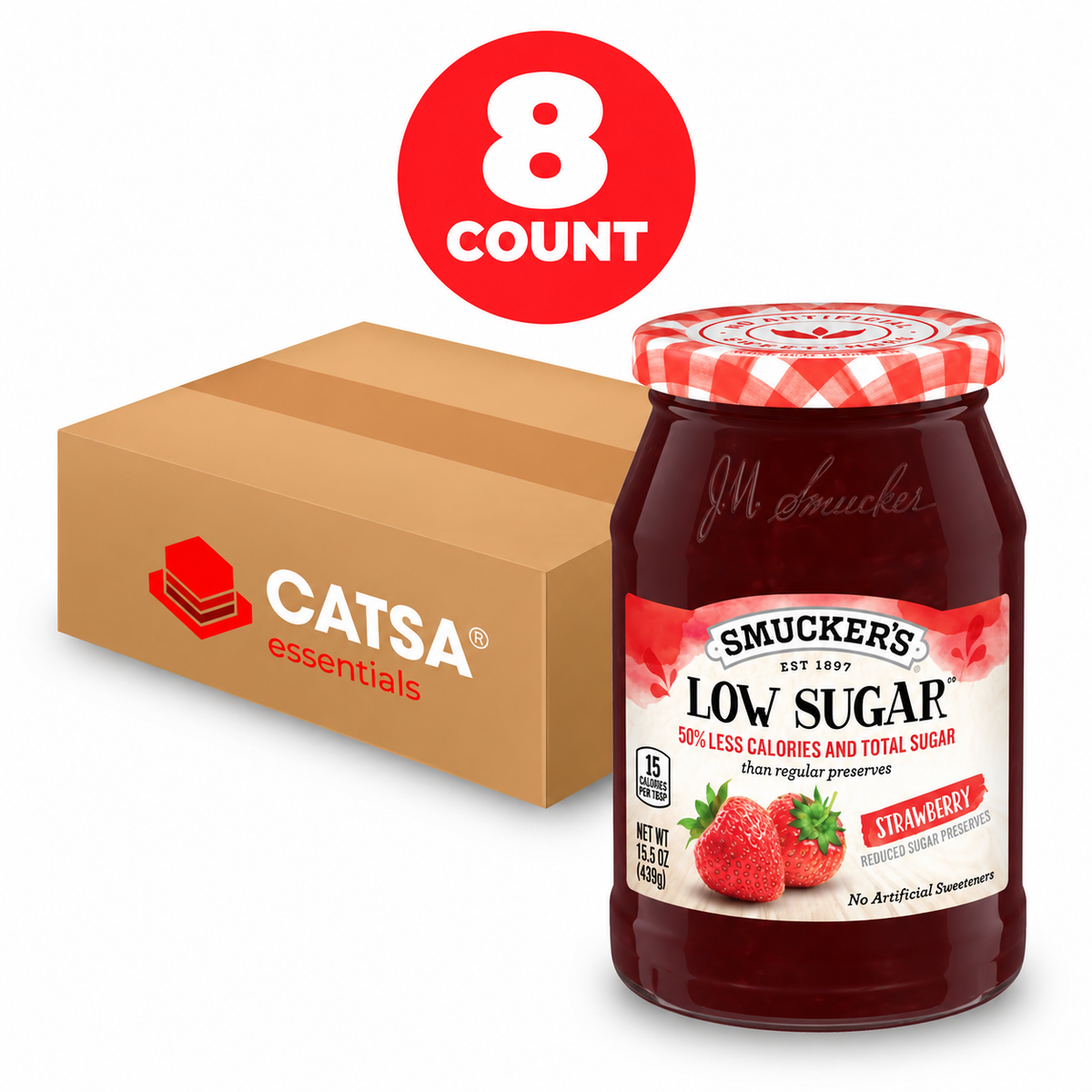 SMUCKER'S LOW SUGAR STRAWBERRY PRESERVES 15.5 OZ - PACK OF 8