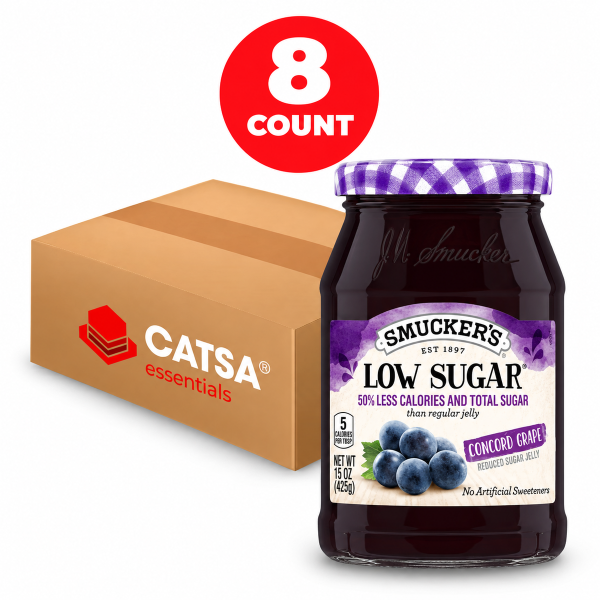 SMUCKER'S LOW SUGAR GRAPE JELLY 15 OZ - PACK OF 8