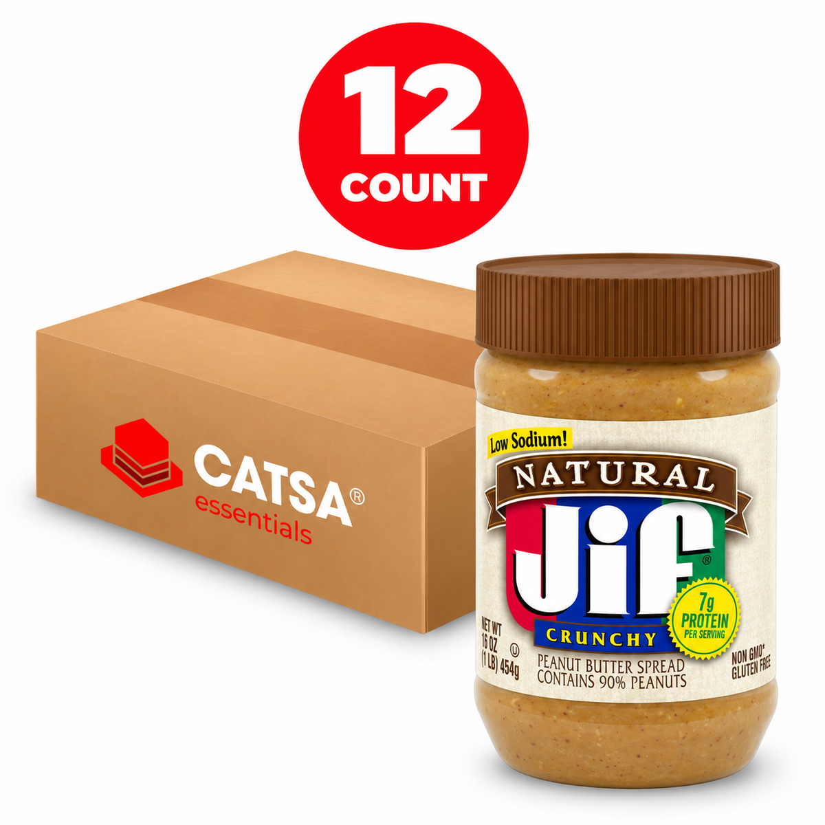 JIF NATURAL CRUNCHY PEANUT BUTTER 16 OZ - PACK OF 12