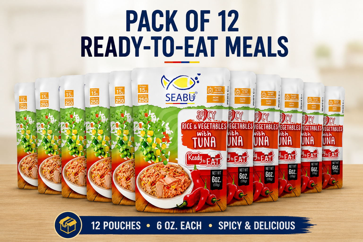 (Pack of 12) SEABU Spicy Rice & Vegetables with Tuna Ready-to-Eat Meal – 6 oz