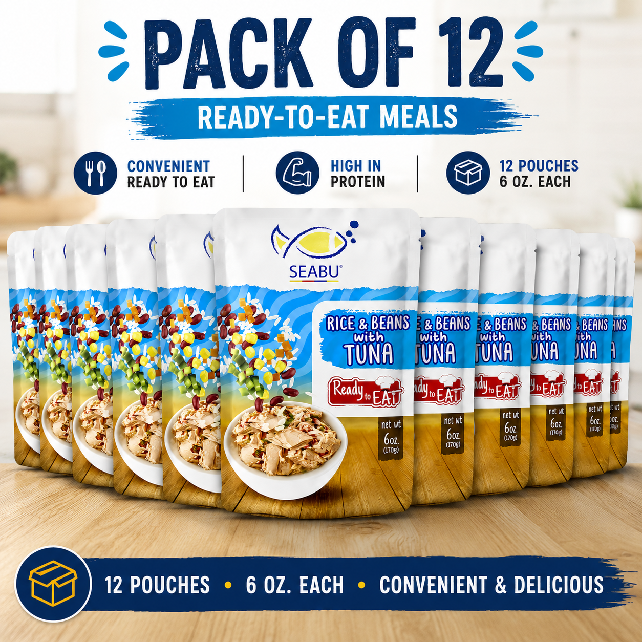 (Pack of 12) SEABU Rice & Beans with Tuna Ready to Eat Meal – 6 oz