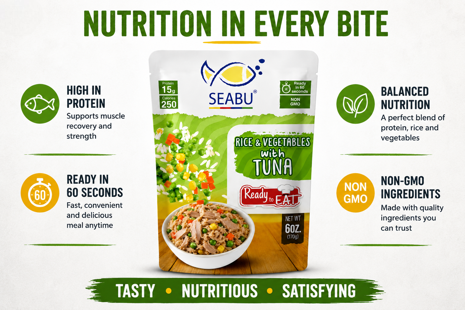 (Pack of 12) SEABU Rice & Vegetables with Tuna Ready to Eat Meal – 6 oz