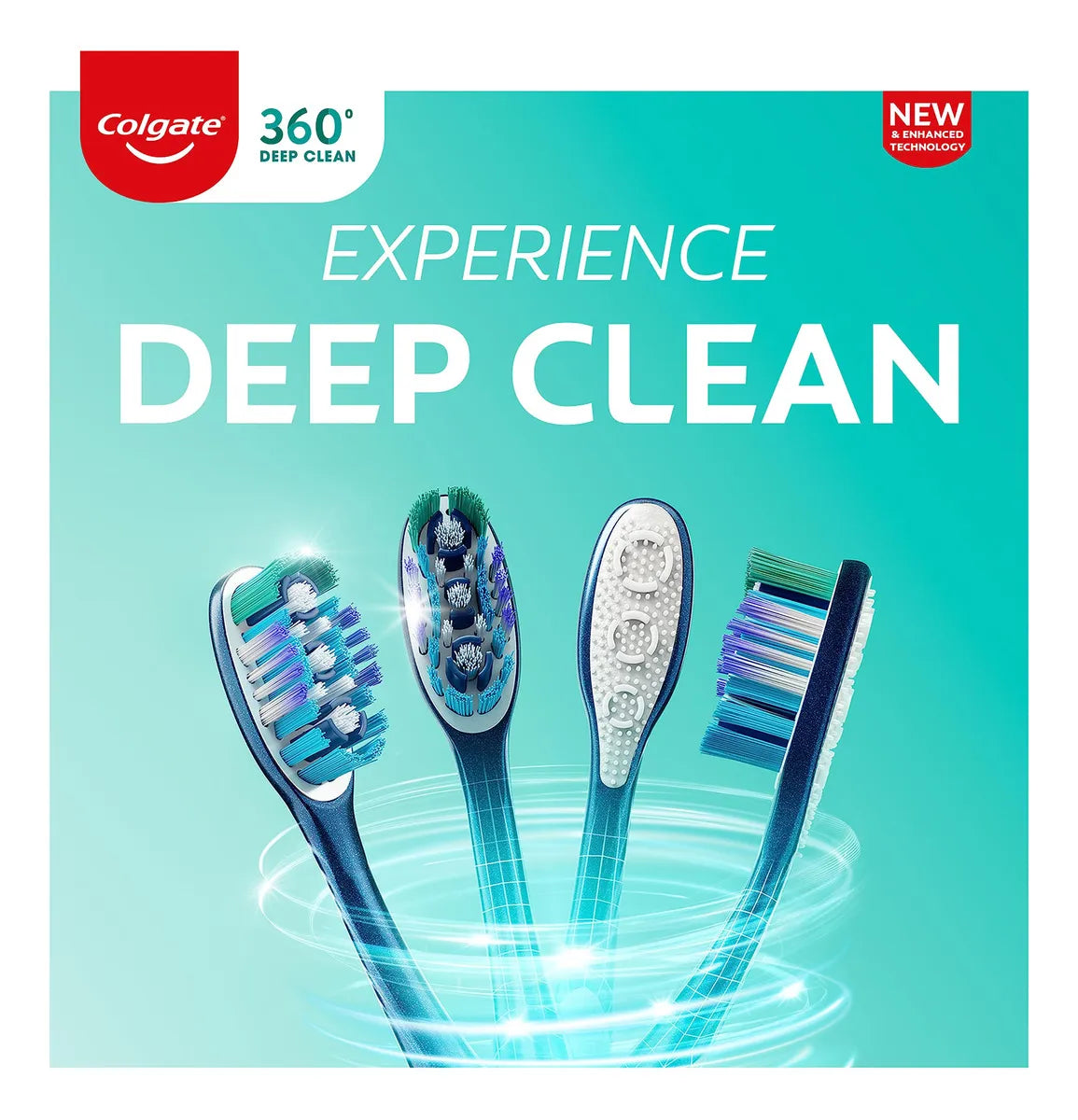 Colgate 360° Deep Clean Medium Toothbrushes – 4-in-1 Bacteria Removal Pack of 5