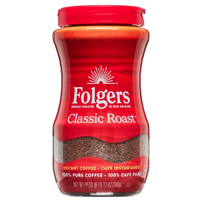 Folgers Classic Roast Instant Coffee Crystals, 12 oz