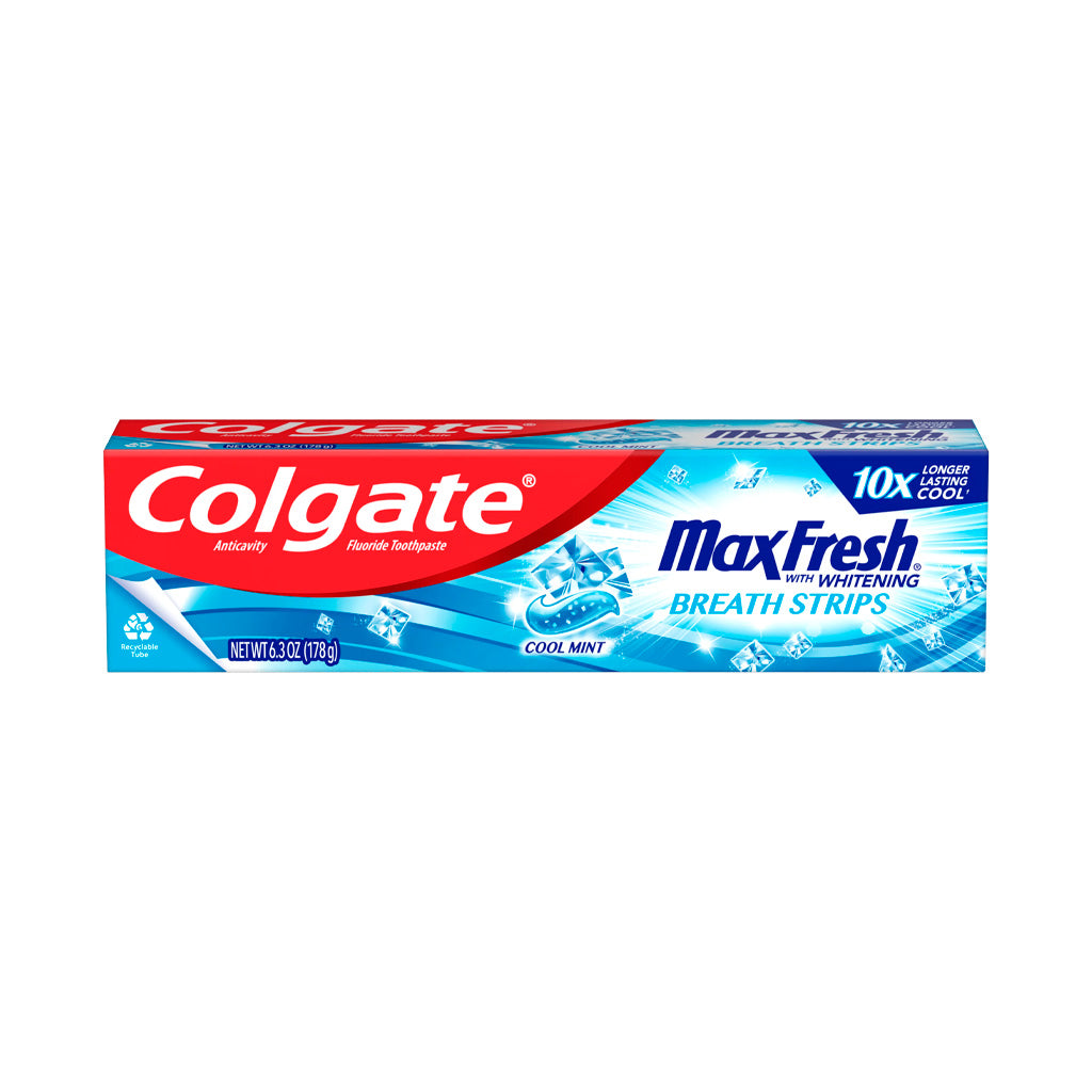 5 Colgate Max Fresh Toothpaste, Mini Breath Strips, Cool Mint, 6.3 oz + 3 Colgate 360 Toothbrush with Tongue and Cheek Cleaner, Medium Toothbrush