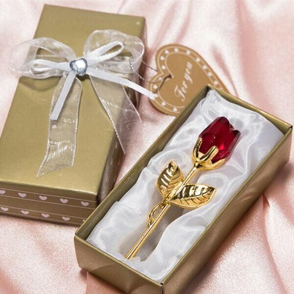 Gift Crystal Glass Rose Artificial Flower Silver Gold Rod Rose Flower