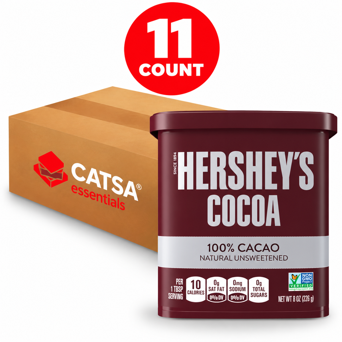 HERSHEY'S COCOA 100% CACAO NATURAL UNSWEETENED 8 OZ - PACK OF 11