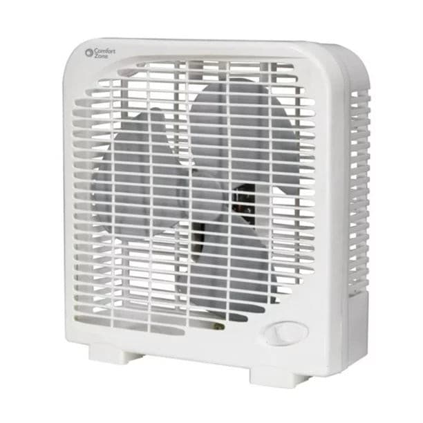 Comfort Zone 9" 3-Speed Portable Box Fan for Home, White.