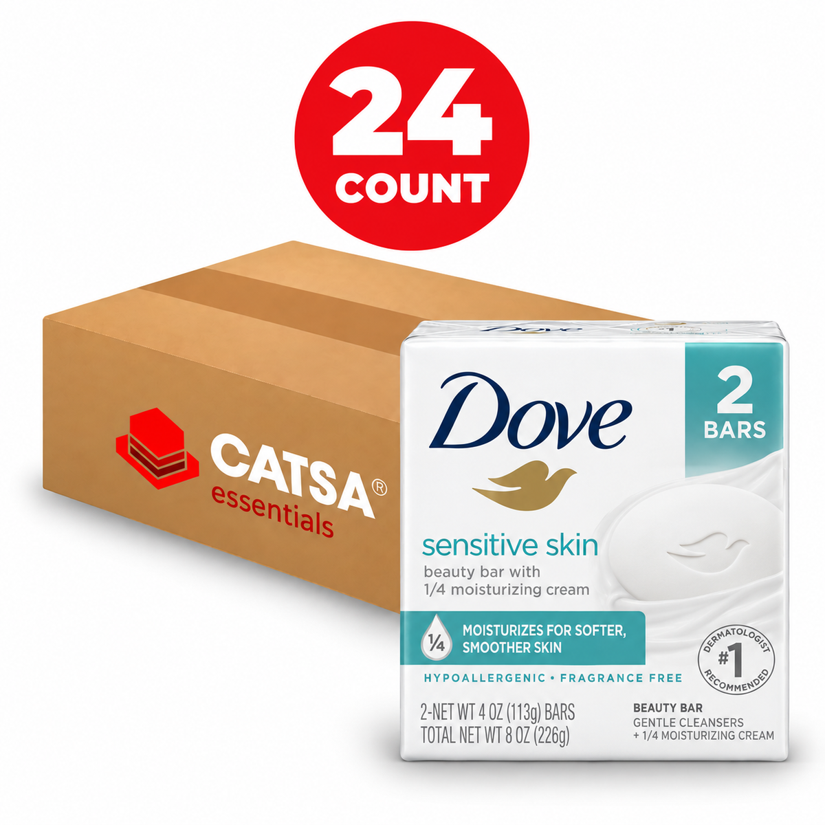 DOVE SENSITIVE SKIN BAR SOAP 2PK8 OZ - PACK OF 24