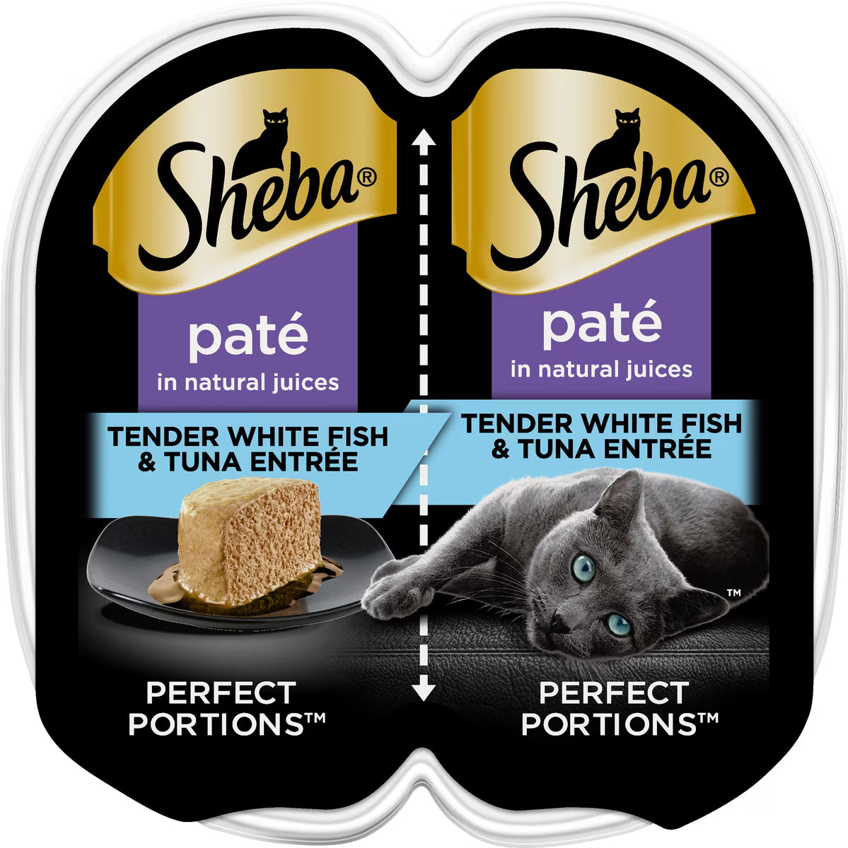 Sheba Perfect Portions Paté – Tender White Fish & Tuna Entrée (2-Pack, 1.32 oz)