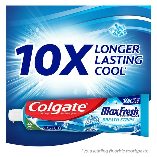 Colgate Max Fresh Toothpaste, Whitening Toothpaste with Mini Breath Strips, Cool Mint, 6.3 oz