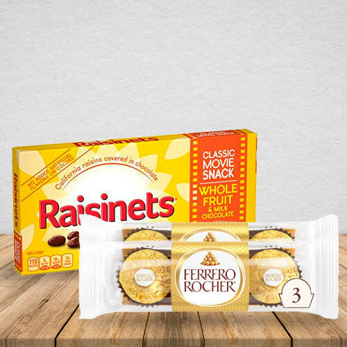Raisinets Candy Theater Box, 3.5 oz + 2 Units Ferrero Rocher 3 Piece Package, 1.3 Oz