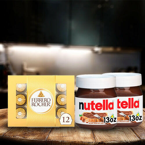 Ferrero Rocher Premium, 5.4 oz 12 pc + 2 Nutella Chocolate Hazelnut Spread 13oz