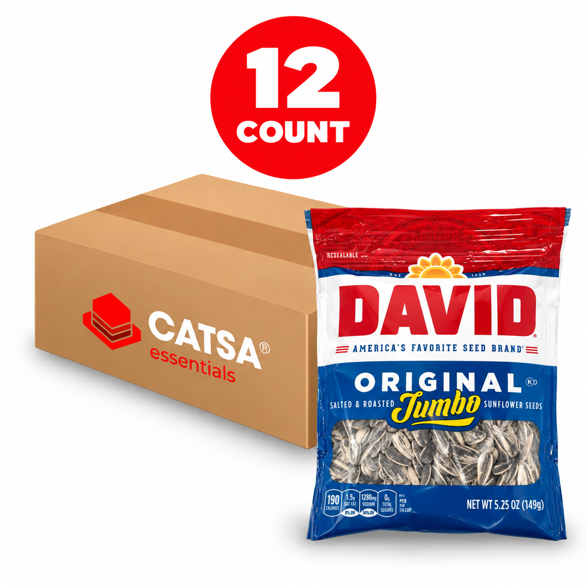 DAVID ORIGINAL JUMBO SUNFLOWER SEEDS 5.25 OZ - PACK OF 12