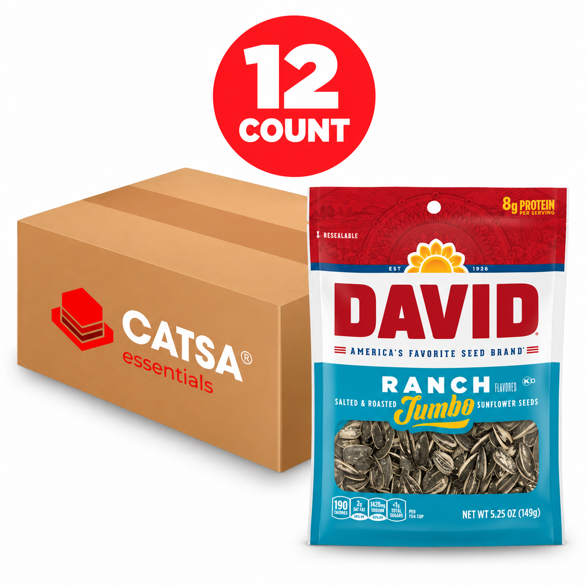 DAVID RANCH SUNFLOWER SEEDS 5.25 OZ - PACK OF 12