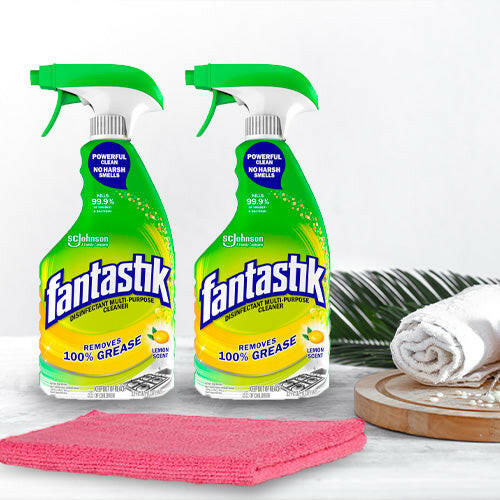 2 Fantastik All-Purpose Cleaner Trigger, Lemon Scent, 32 fl oz + + Microfiber Cleaning Cloth
