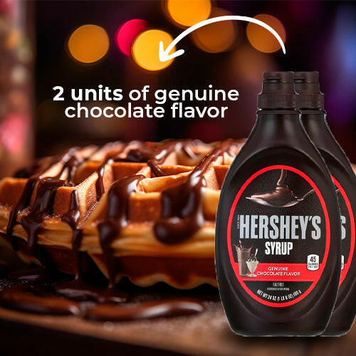 2 Hershey's, Chocolate Syrup, 24 oz + 12 units wooden stirrers.