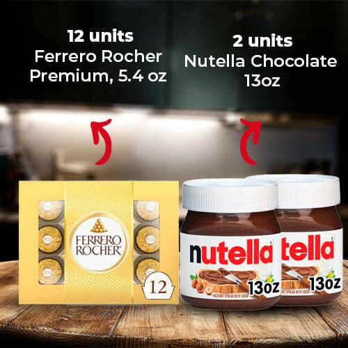 Ferrero Rocher Premium, 5.4 oz 12 pc + 2 Nutella Chocolate Hazelnut Spread 13oz.