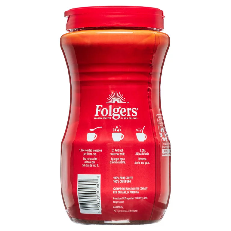 Folgers Classic Roast Instant Coffee Crystals, 12 oz